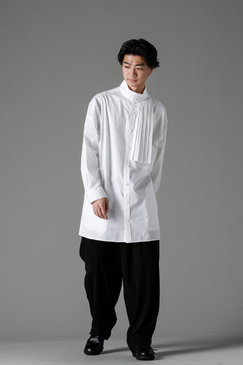 Collart Stand Blouse With Pleated Cloth  White