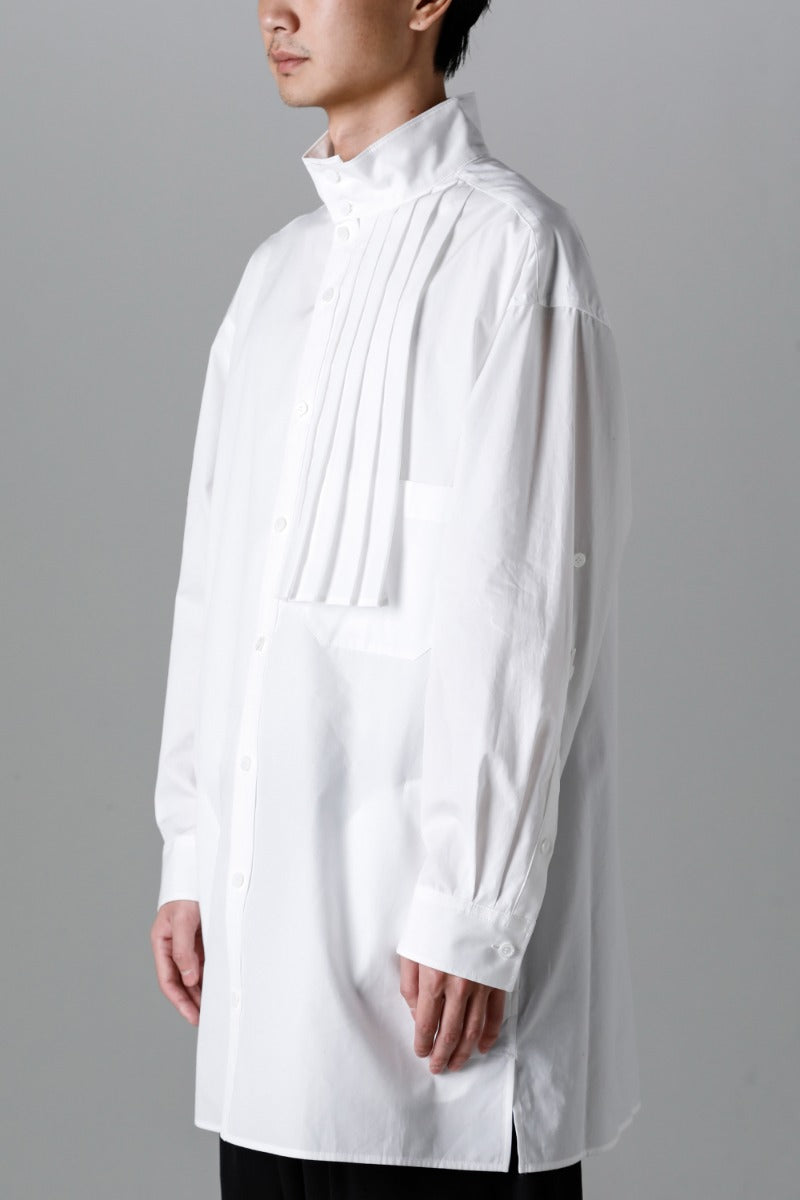 Collart Stand Blouse With Pleated Cloth  White