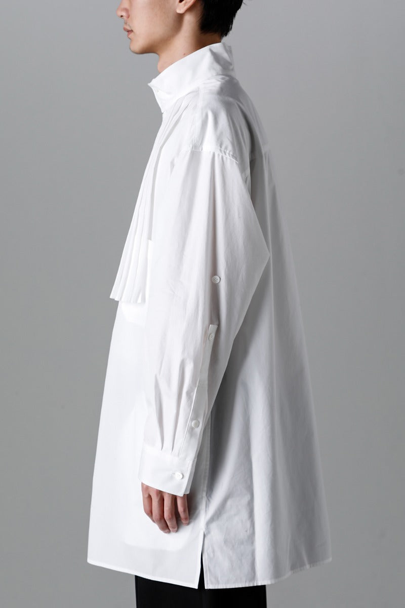 Collart Stand Blouse With Pleated Cloth  White