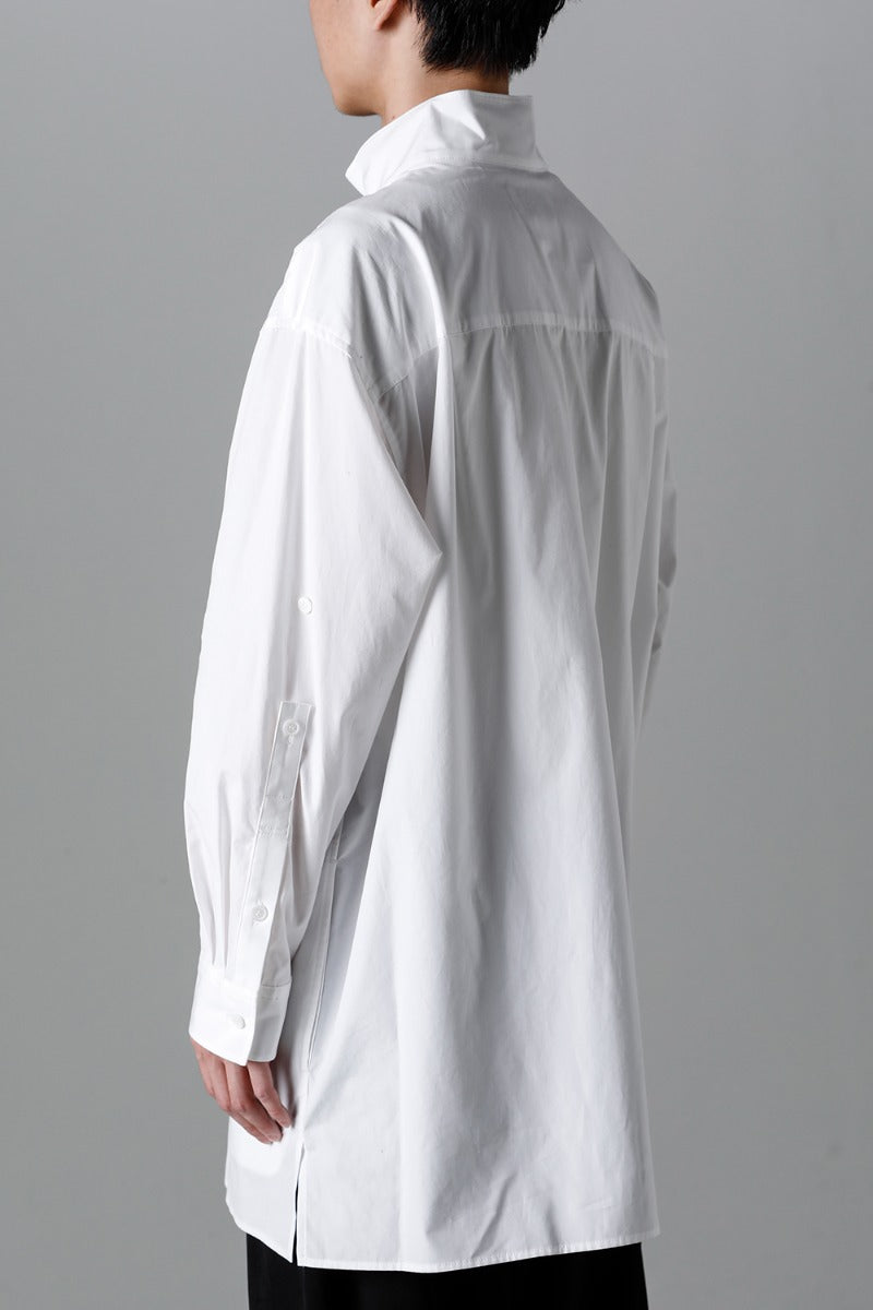 Collart Stand Blouse With Pleated Cloth  White