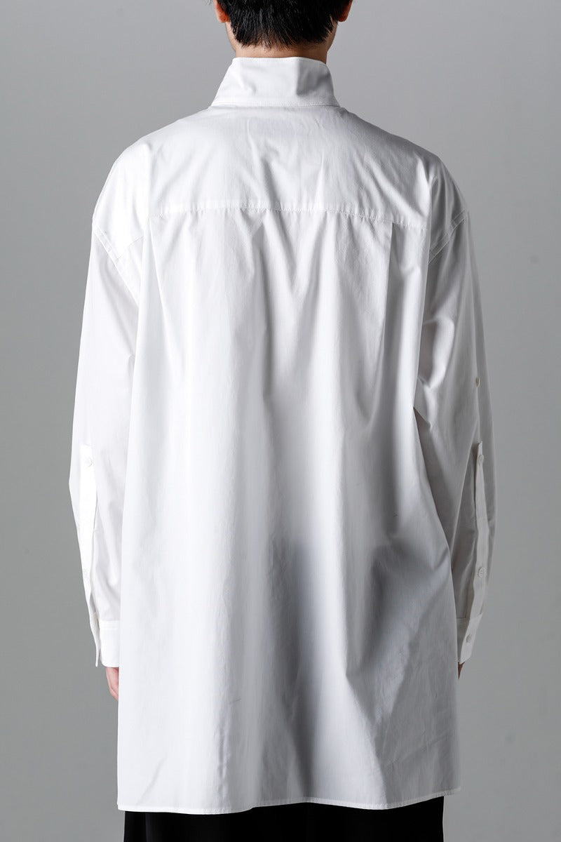 Collart Stand Blouse With Pleated Cloth  White