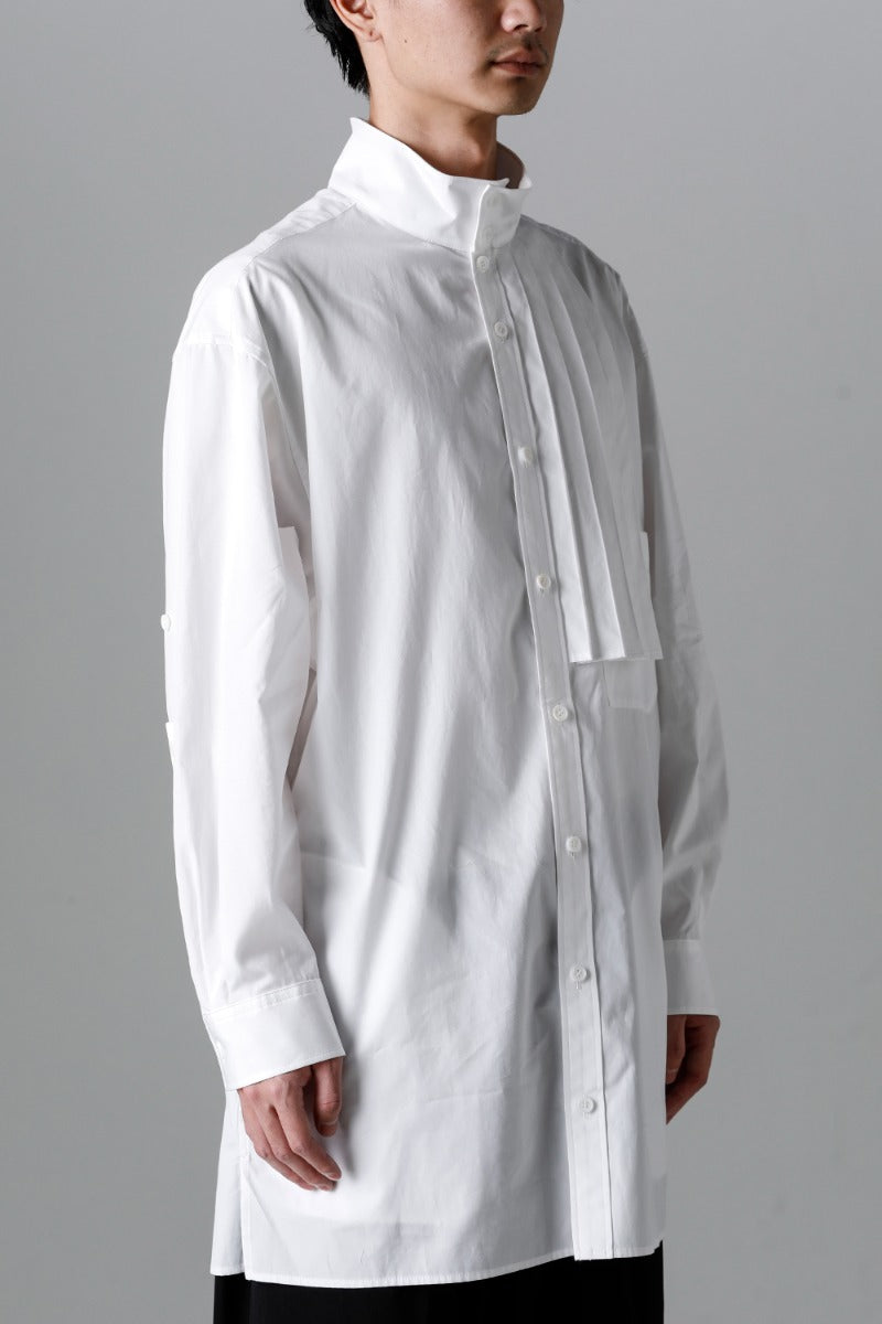 Collart Stand Blouse With Pleated Cloth  White