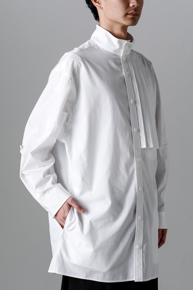 Collart Stand Blouse With Pleated Cloth  White