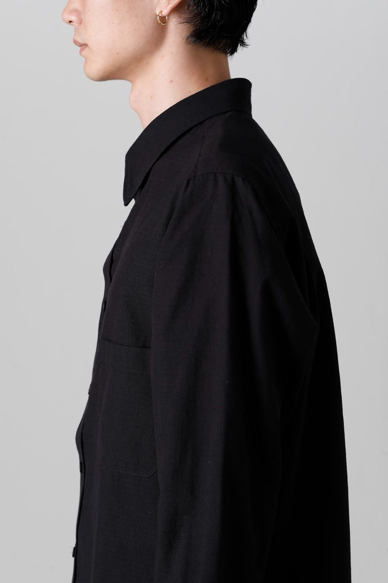 Shirt Collar Plaket Blouse  Black