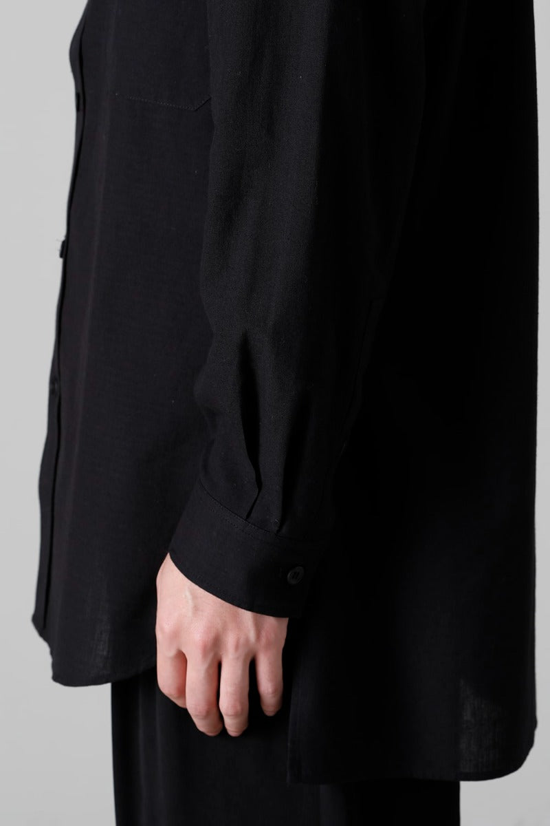 Shirt Collar Plaket Blouse  Black