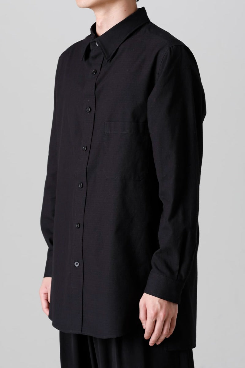 Shirt Collar Plaket Blouse  Black