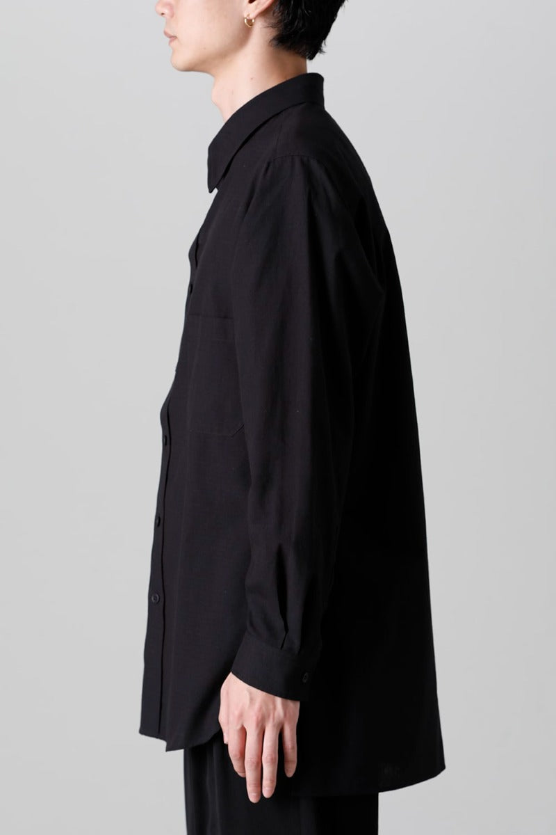 Shirt Collar Plaket Blouse  Black