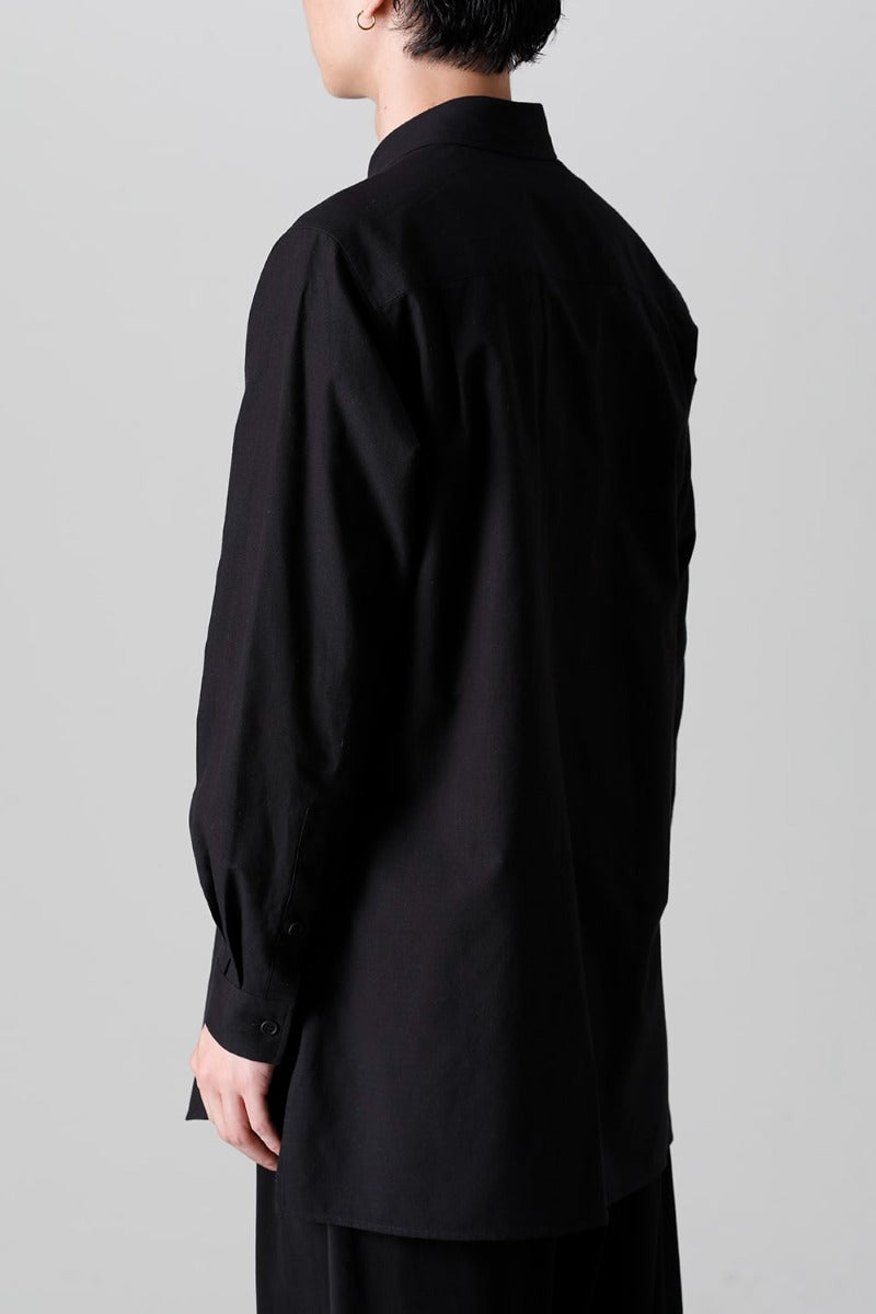 Shirt Collar Plaket Blouse  Black