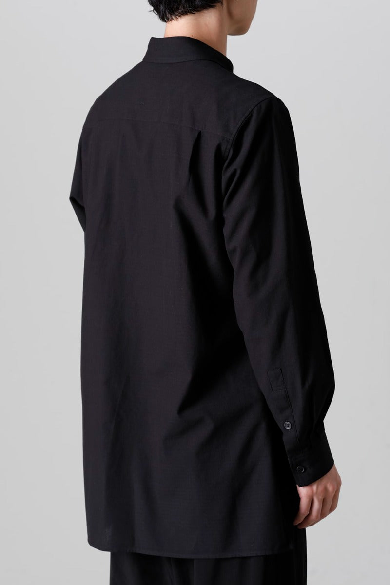 Shirt Collar Plaket Blouse  Black
