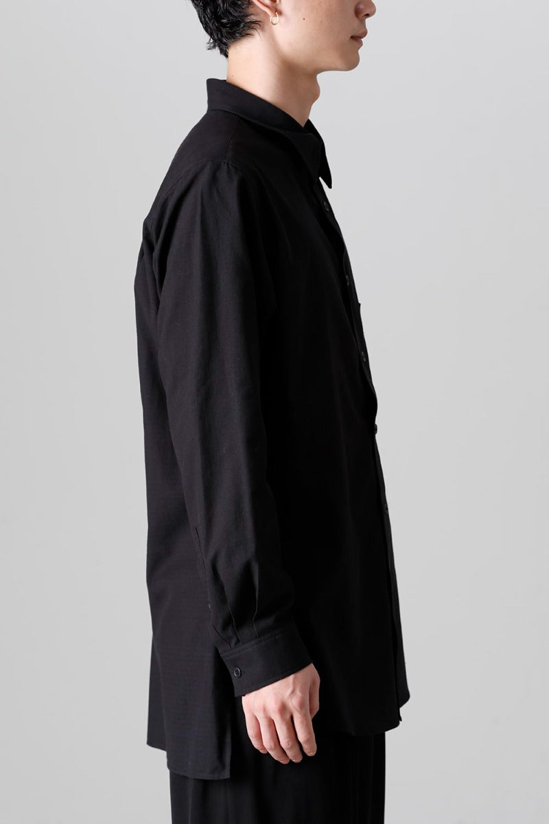 Shirt Collar Plaket Blouse  Black