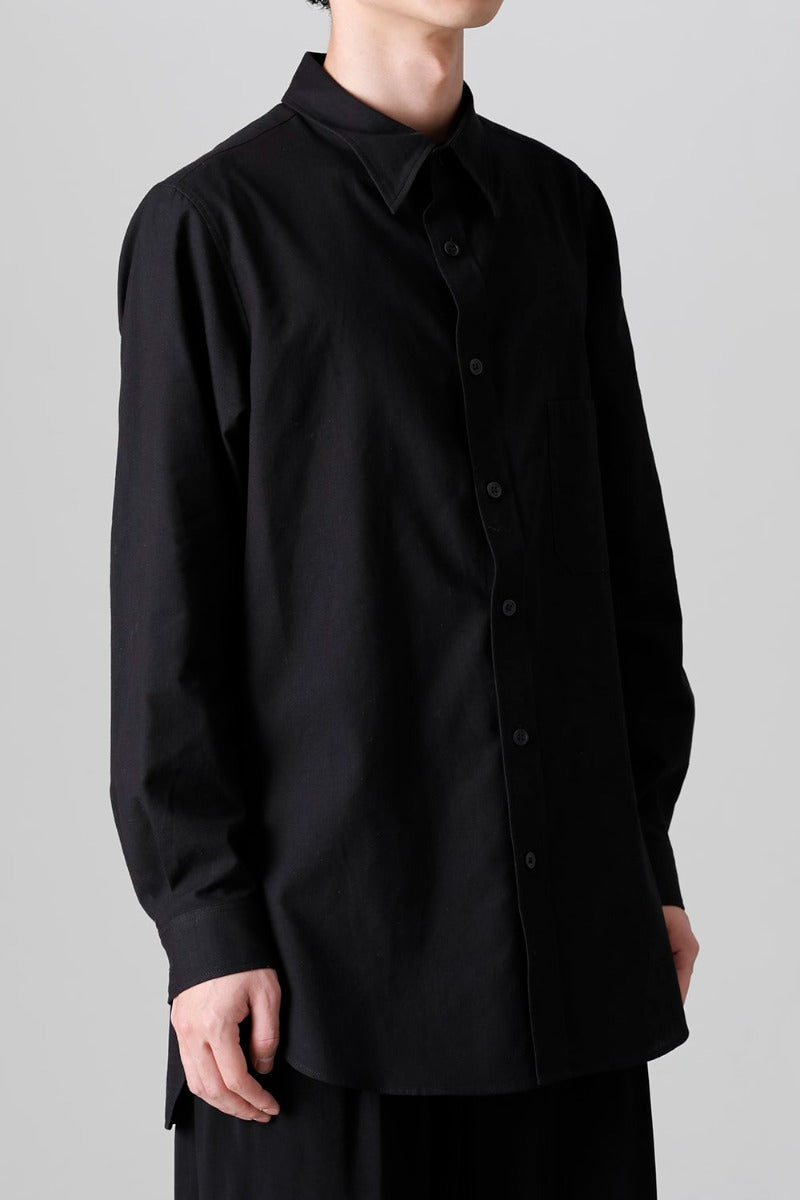 Shirt Collar Plaket Blouse  Black