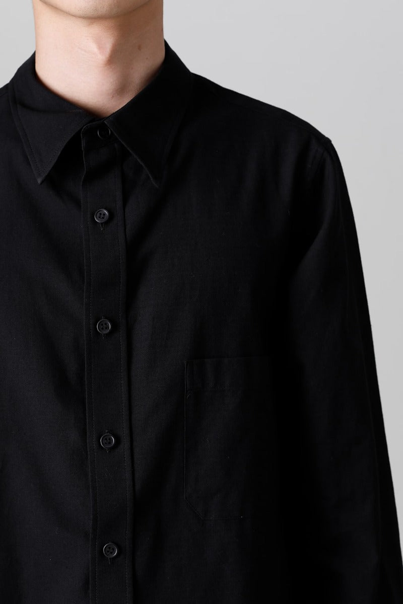 Shirt Collar Plaket Blouse  Black