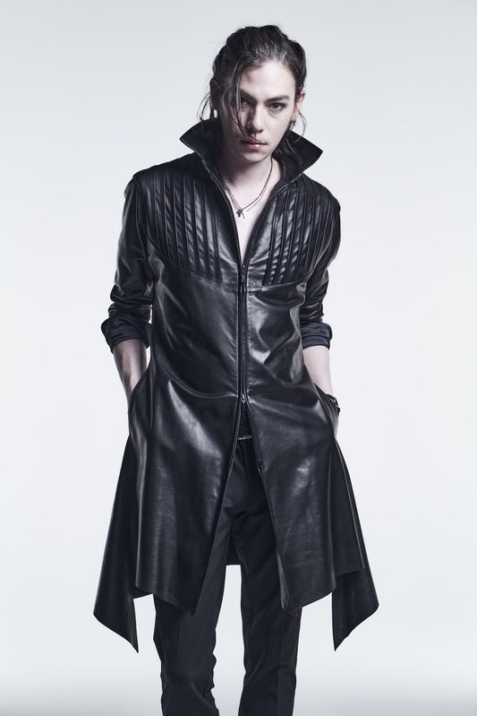 Pin Tuck Leather Flare Shirts