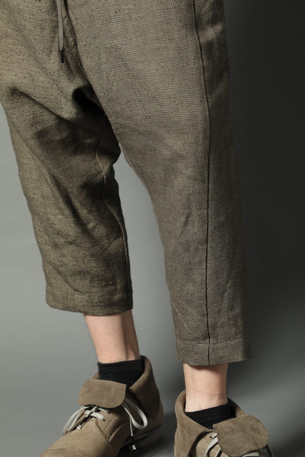 Dropcroch cropped pants silk linen crazy check  Beige Gray