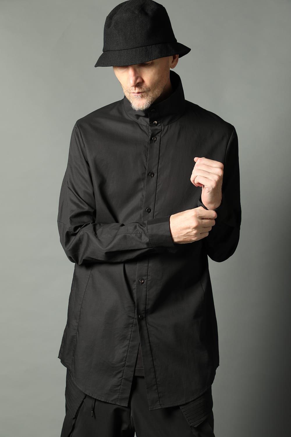 Hight neck shirt 200/2 cotton double weave  Black