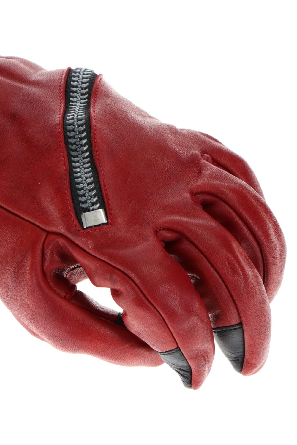 Horse Leather Spiral ZIP Gloves Red