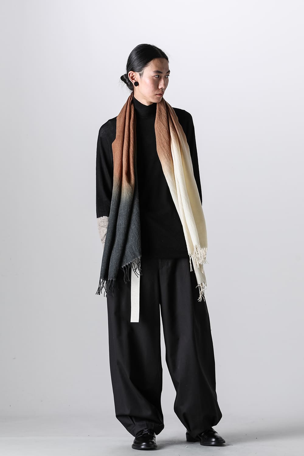 VOLUME PANTS WITH LINEN MIX BELT Black