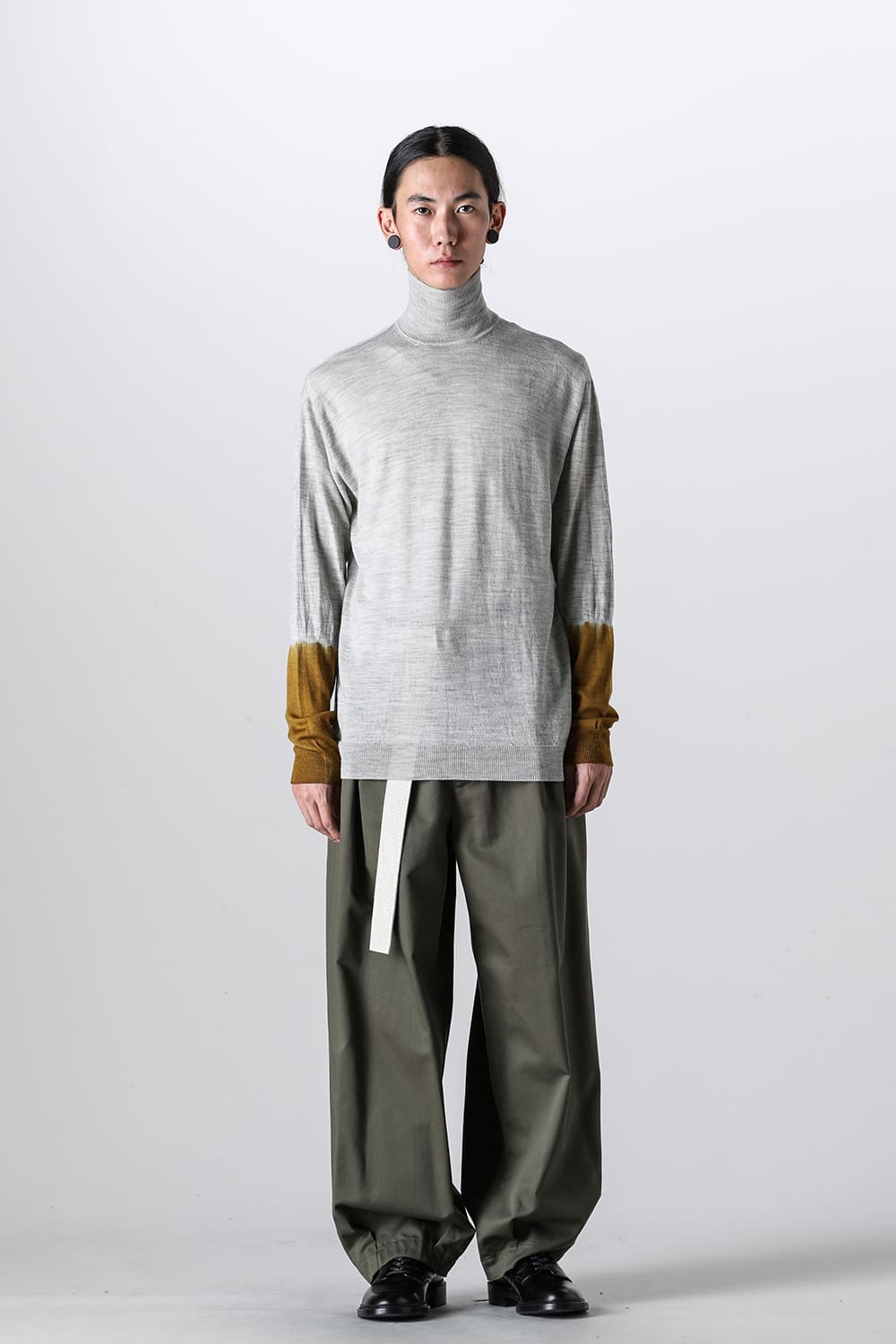 VOLUME PANTS WITH LINEN MIX BELT Olive