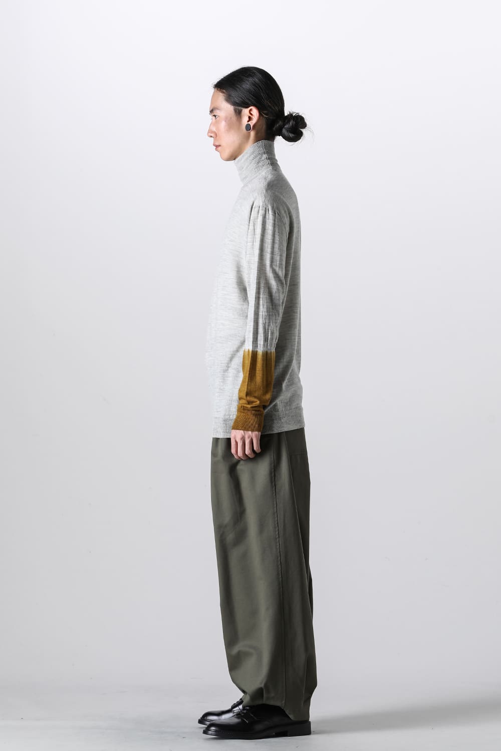 VOLUME PANTS WITH LINEN MIX BELT Olive