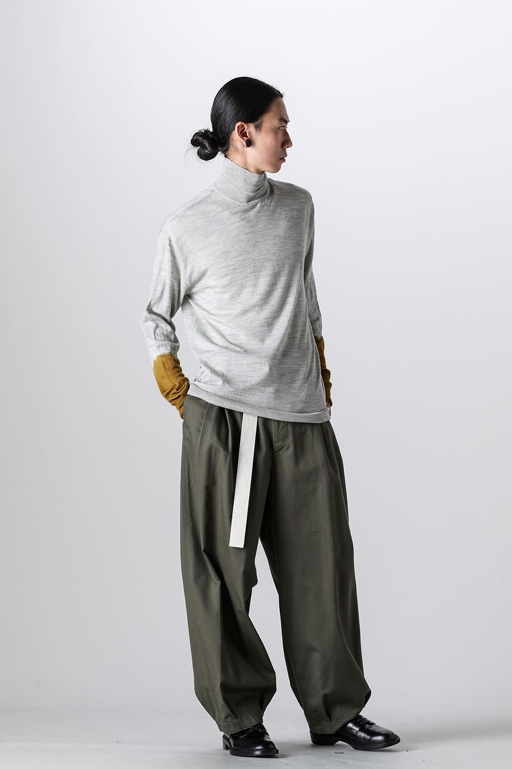 VOLUME PANTS WITH LINEN MIX BELT Olive