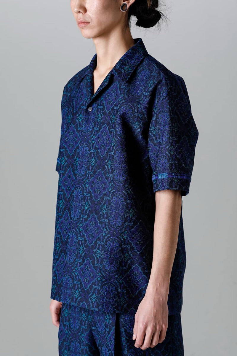 Open Collar Short-Sleeved Shirt