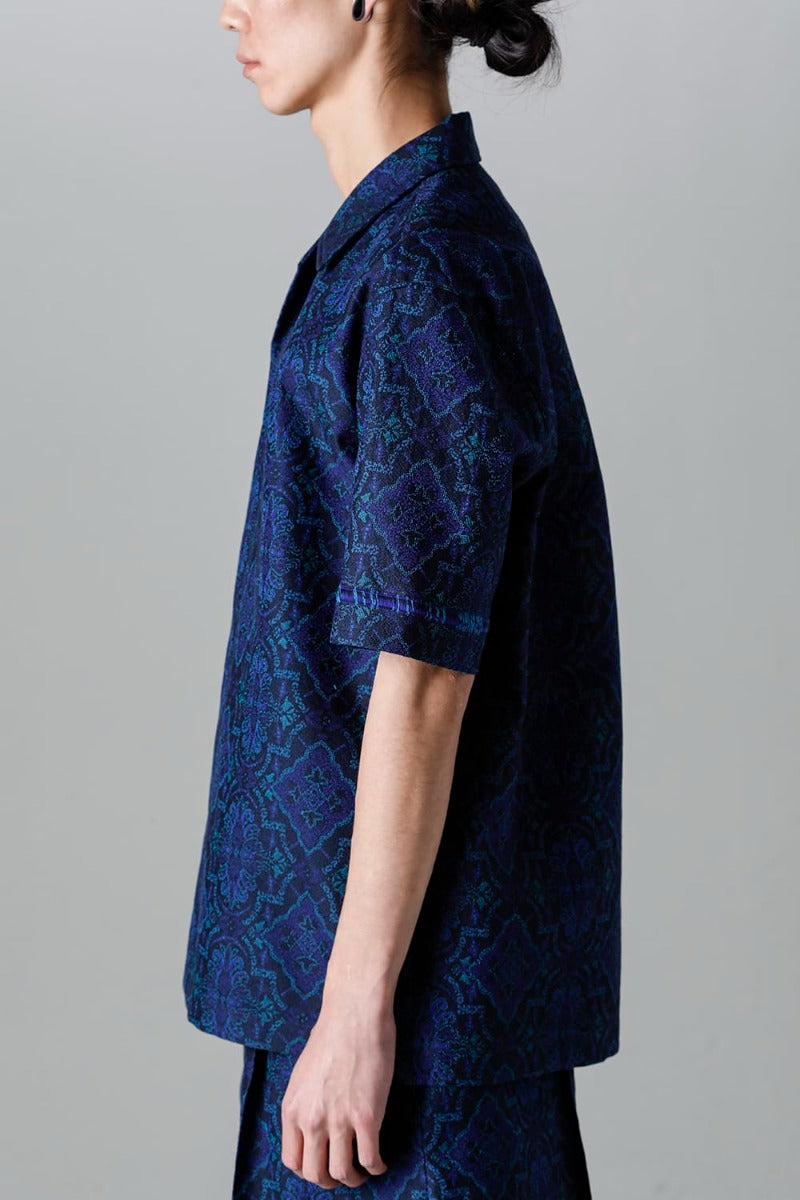 Open Collar Short-Sleeved Shirt