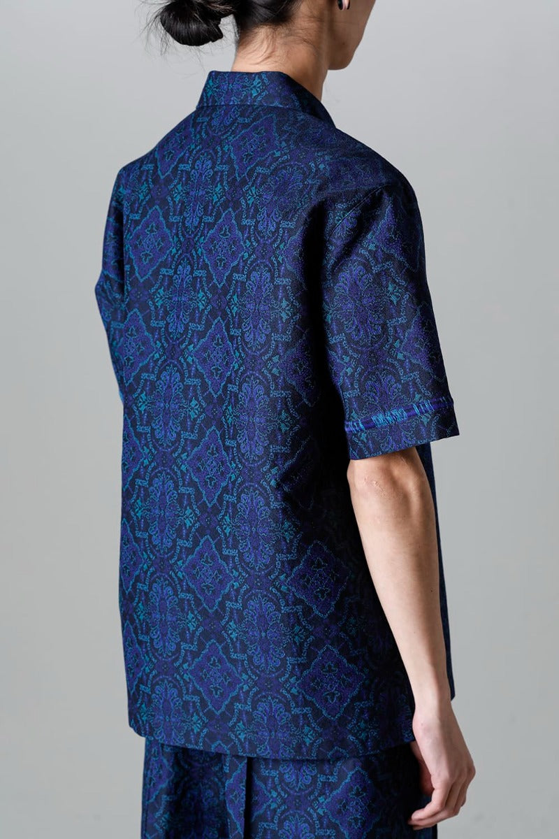 Open Collar Short-Sleeved Shirt