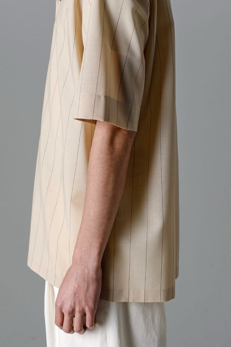 Open Collar Short-Sleeved Shirt Beige Stripe