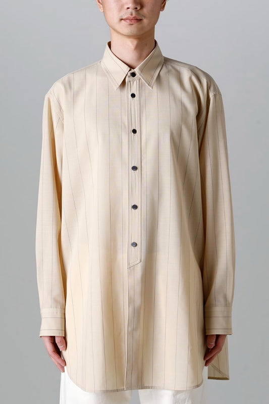 Middle Length Shirt Beige Stripe
