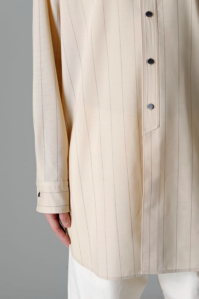 Middle Length Shirt Beige Stripe