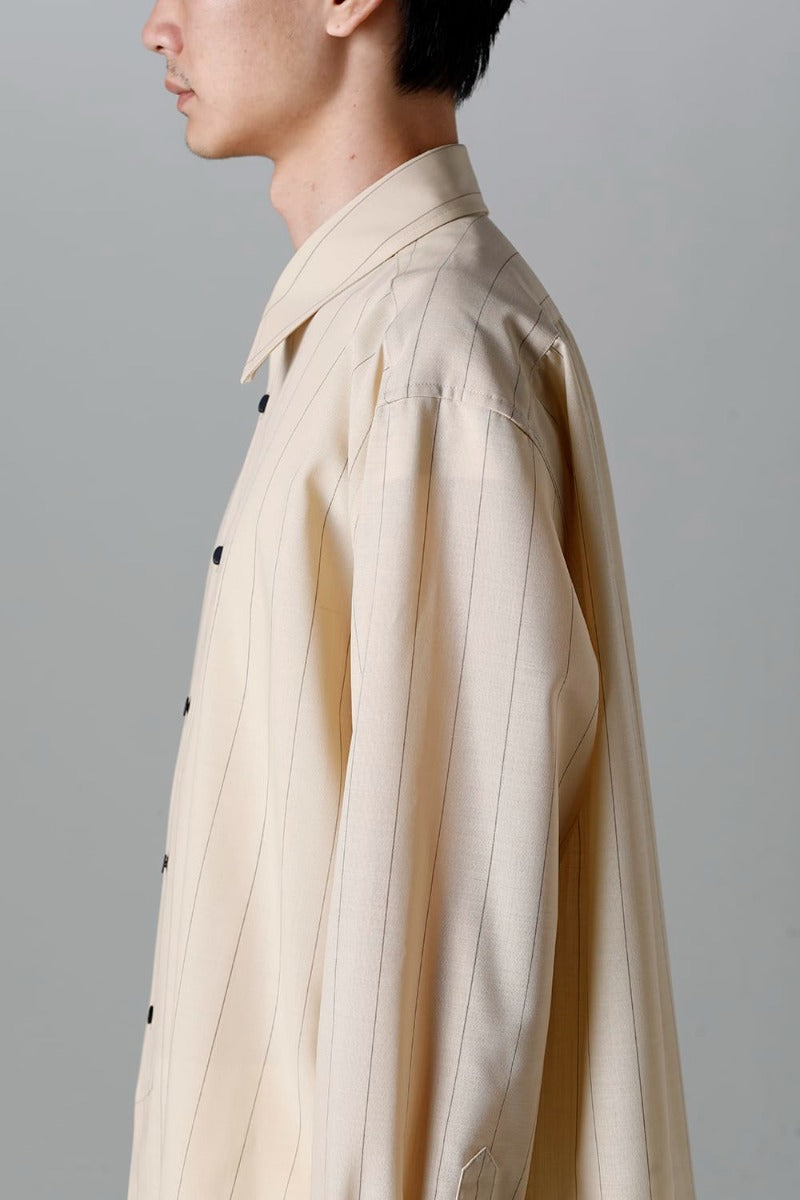 Middle Length Shirt Beige Stripe