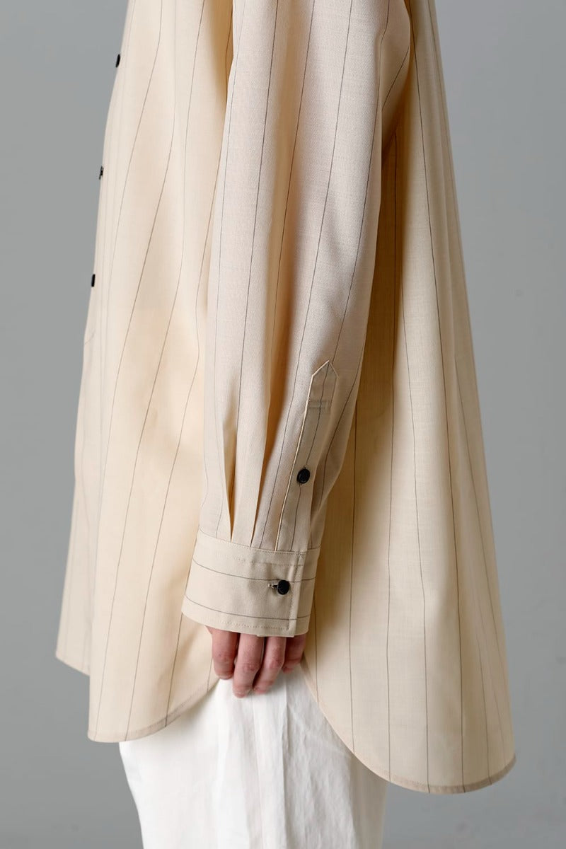 Middle Length Shirt Beige Stripe