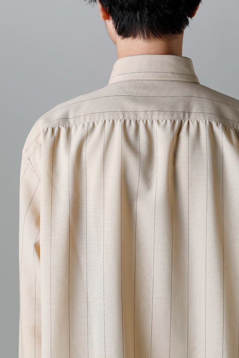 Middle Length Shirt Beige Stripe