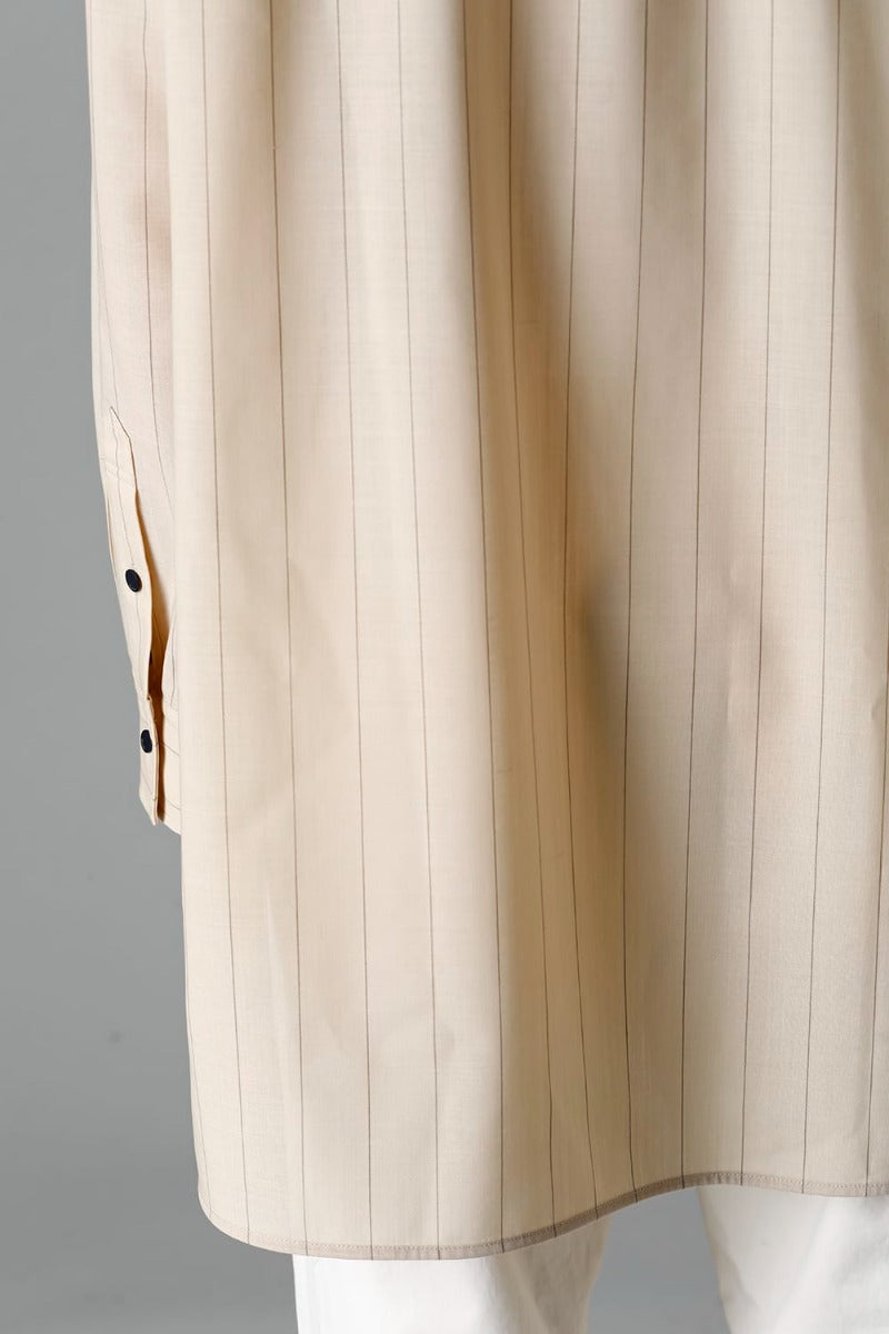 Middle Length Shirt Beige Stripe