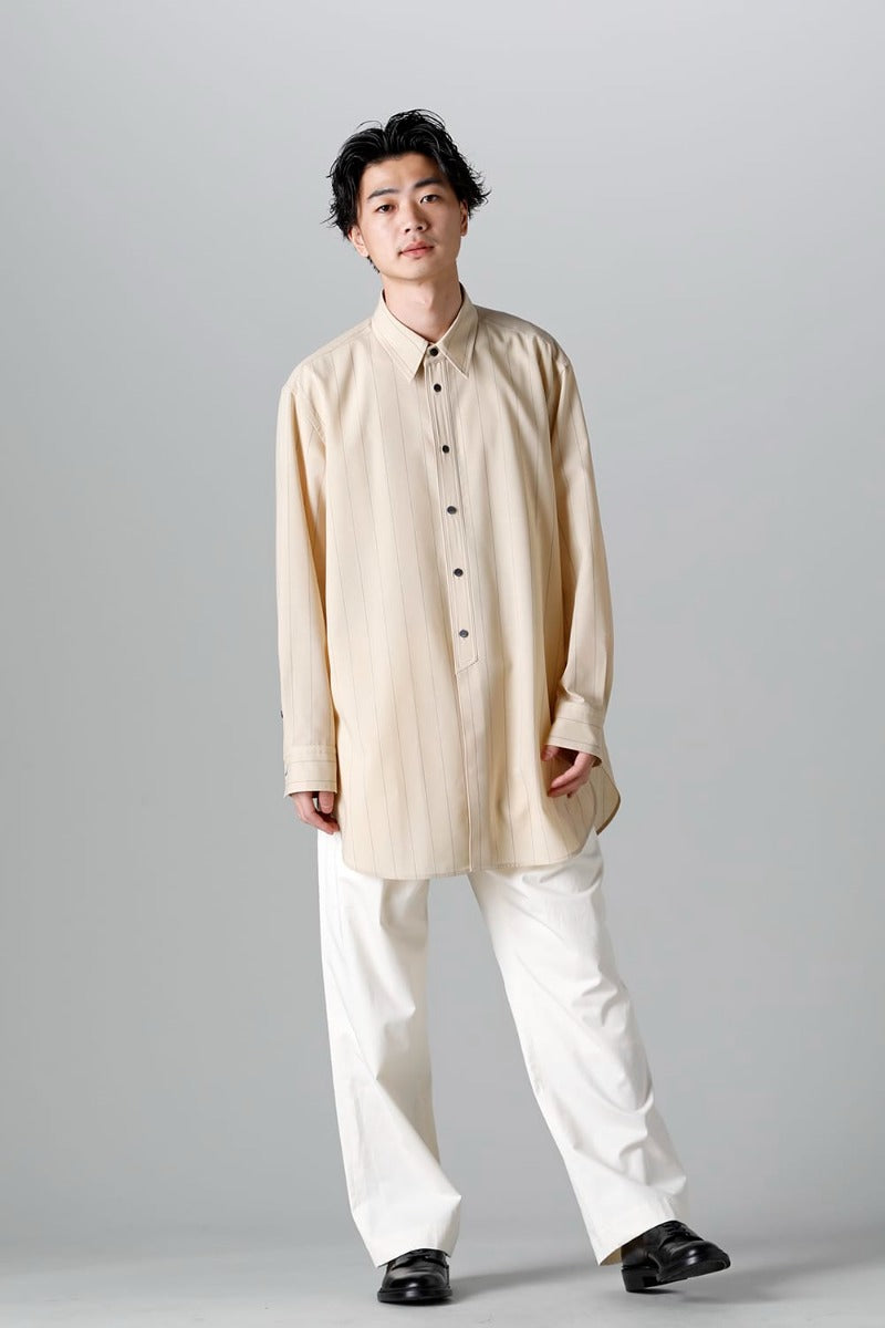 Middle Length Shirt Beige Stripe