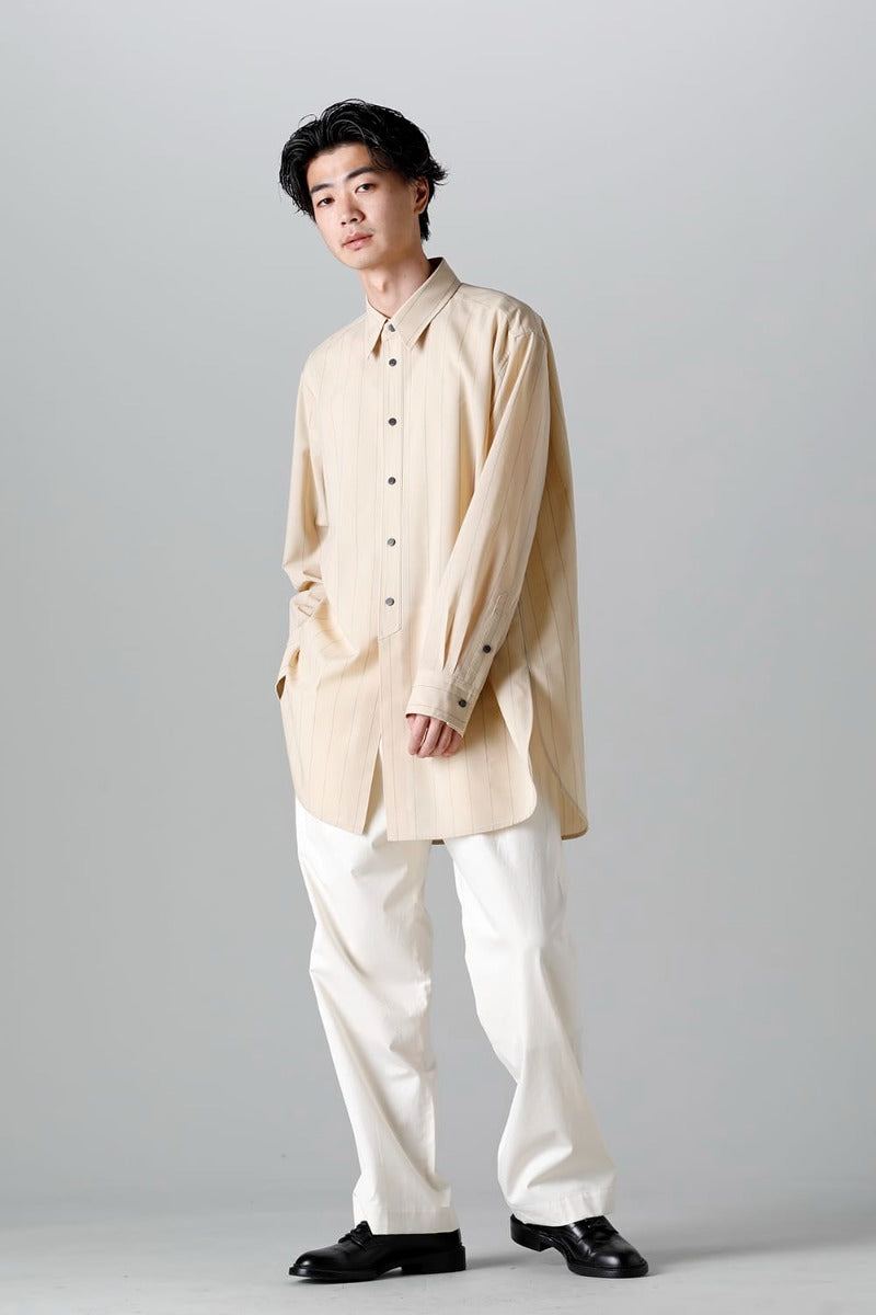 Middle Length Shirt Beige Stripe