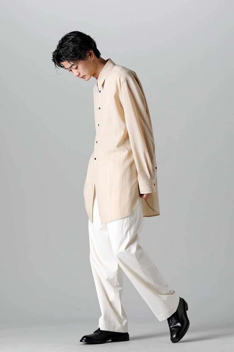 Middle Length Shirt Beige Stripe