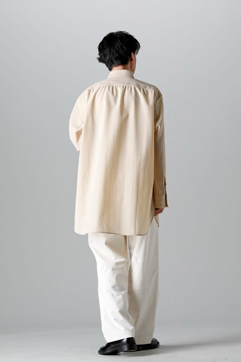 Middle Length Shirt Beige Stripe