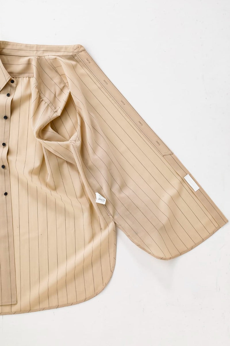 Middle Length Shirt Beige Stripe