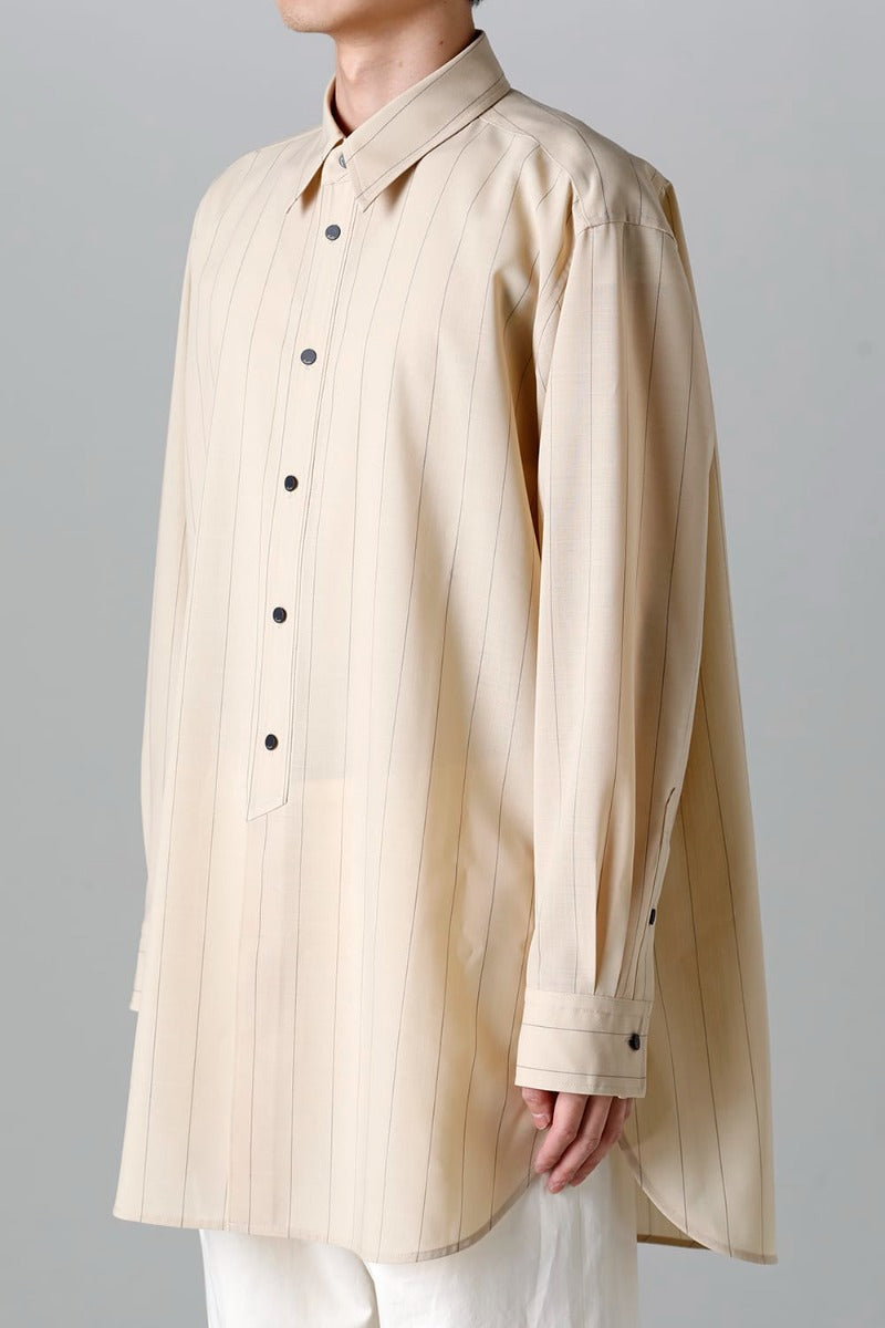 Middle Length Shirt Beige Stripe