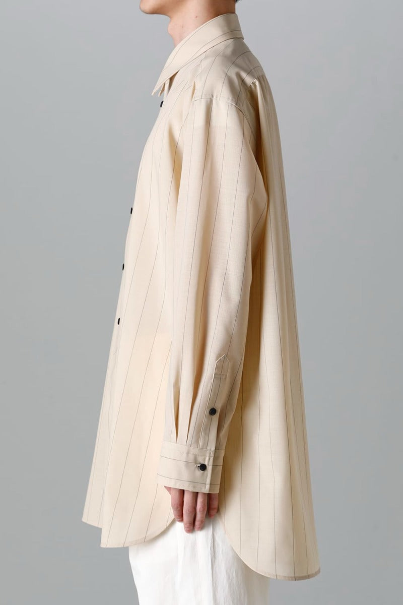Middle Length Shirt Beige Stripe