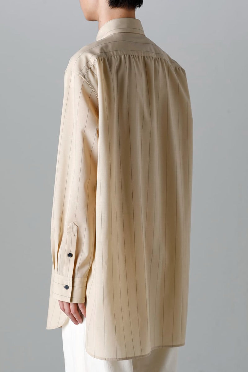 Middle Length Shirt Beige Stripe