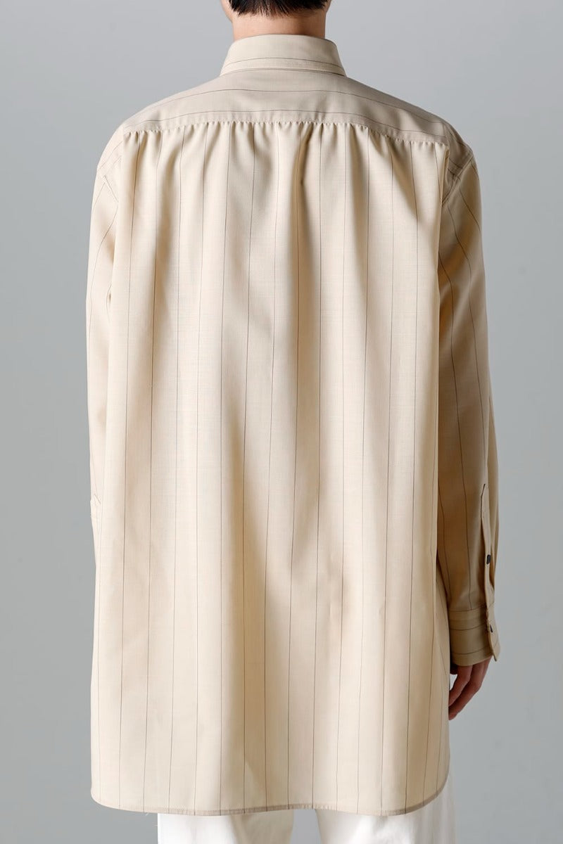 Middle Length Shirt Beige Stripe