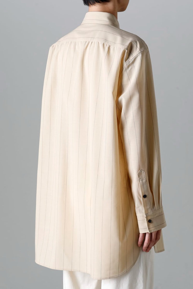 Middle Length Shirt Beige Stripe