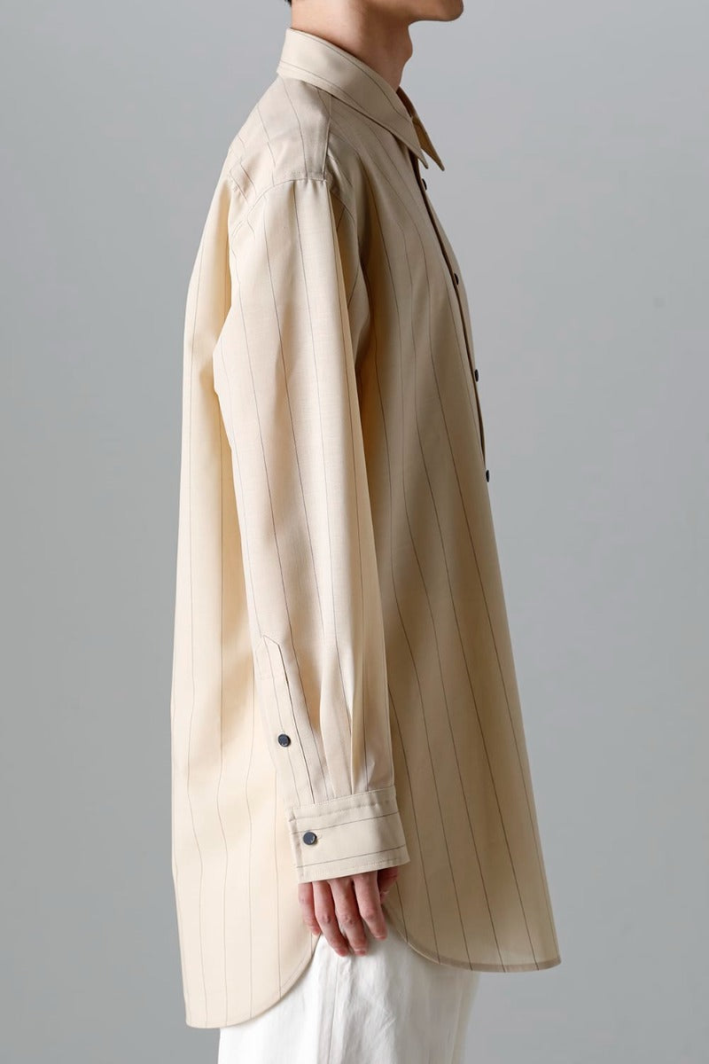 Middle Length Shirt Beige Stripe