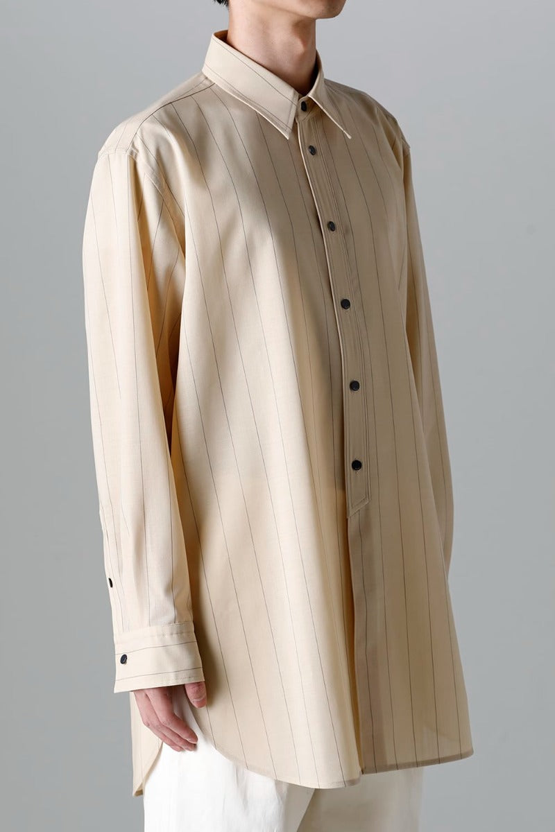 Middle Length Shirt Beige Stripe
