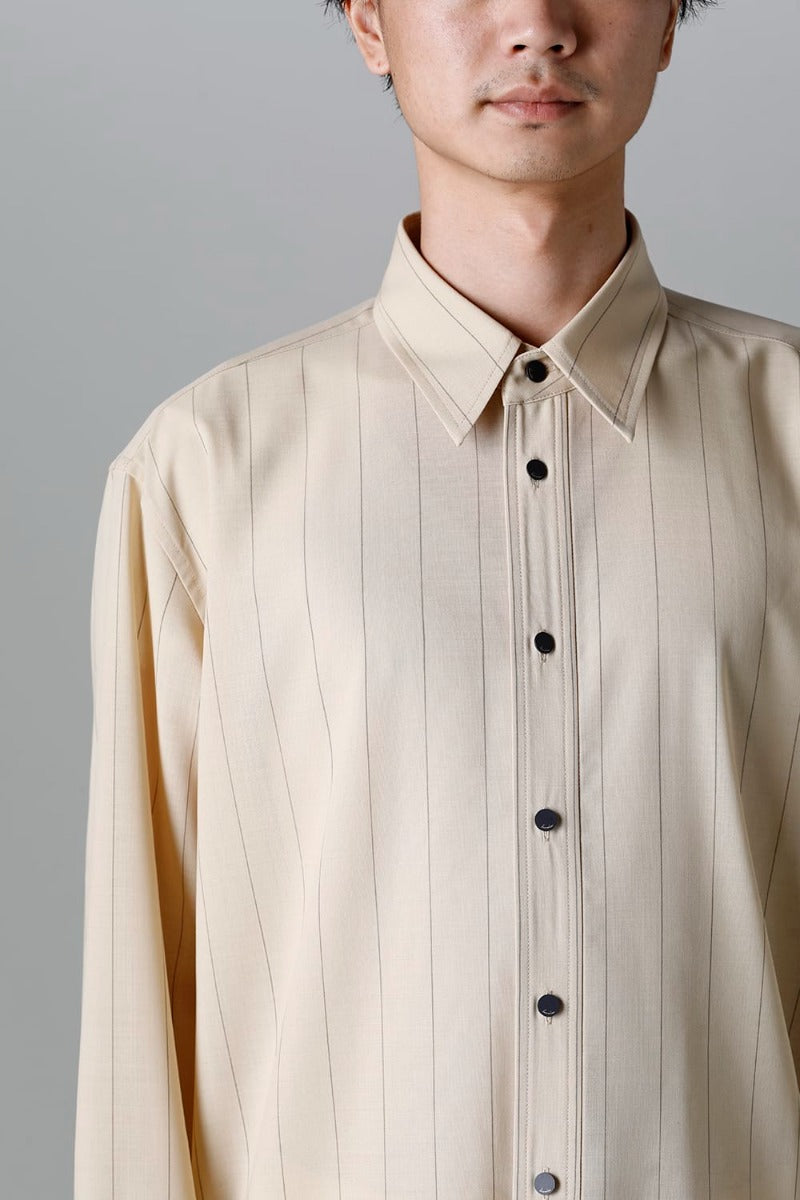Middle Length Shirt Beige Stripe