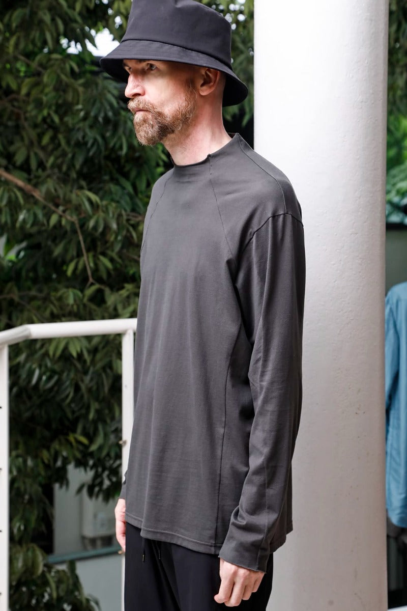 Semi High neck Long sleeve suvin cotton jersey  Charcoal