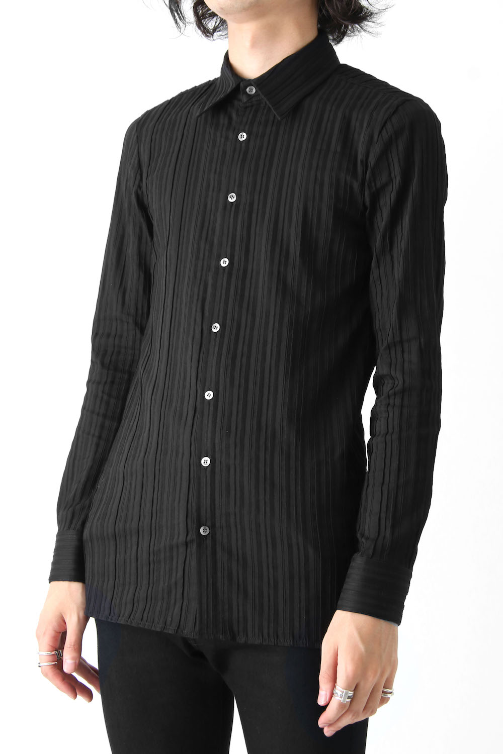 COTTON NYLON POLYURETHANE PIN TUCK STRETCH SHIRT