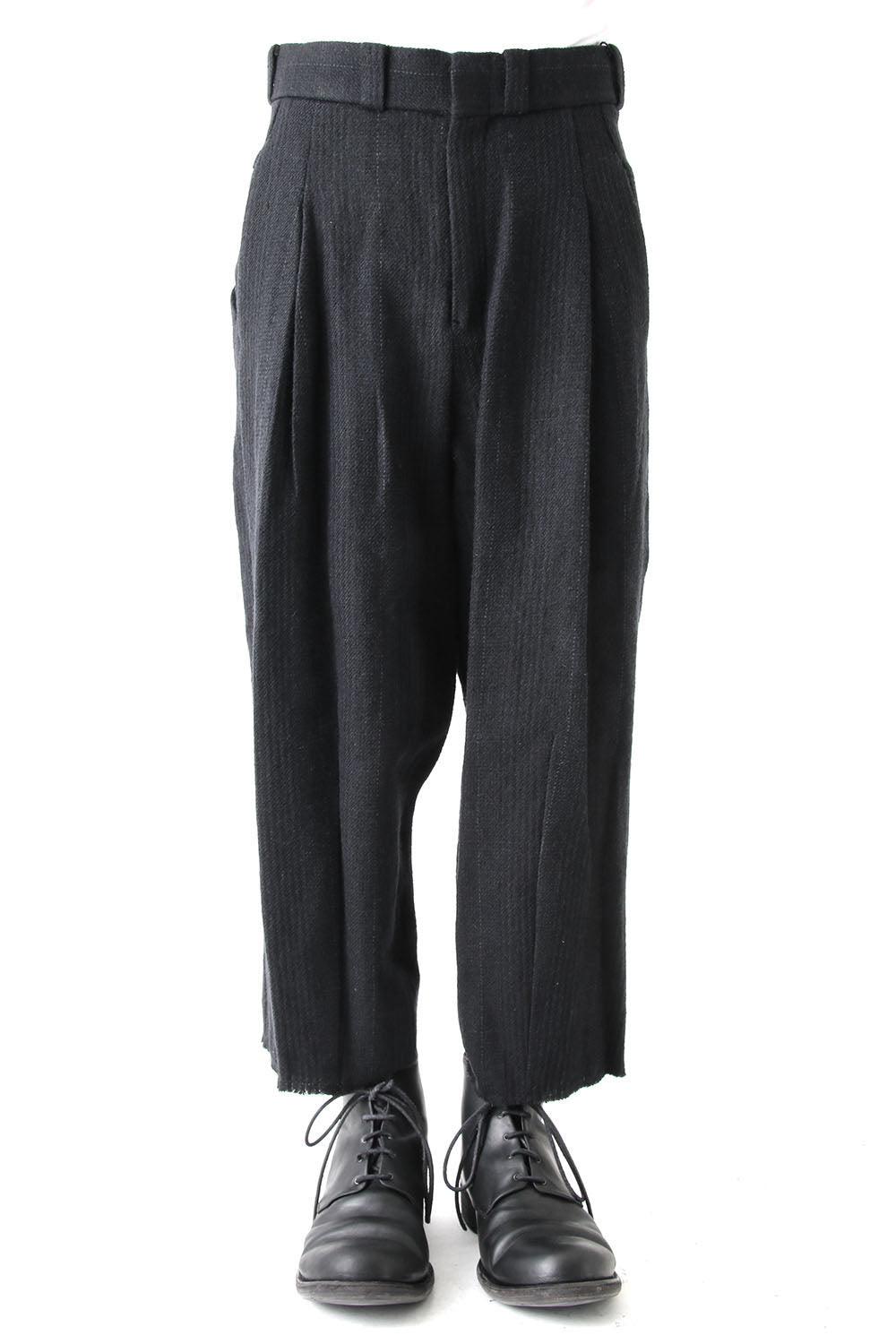 Cropped Pants Silk Linen Wool Stripe